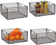 📦 x-cosrack foldable cabinet wall mount metal wire basket organizer 4 pack - 12&#34; x 12&#34; x 6&#34; | farmhouse food storage mesh bin for kitchen pantry laundry closet garage | patent design - brown logo