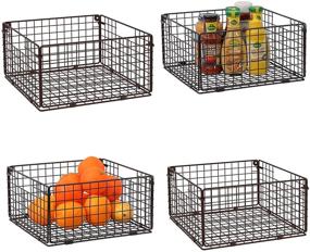 img 4 attached to 📦 X-cosrack Foldable Cabinet Wall Mount Metal Wire Basket Organizer 4 Pack - 12&#34; x 12&#34; X 6&#34; | Farmhouse Food Storage Mesh Bin for Kitchen Pantry Laundry Closet Garage | Patent Design - Brown