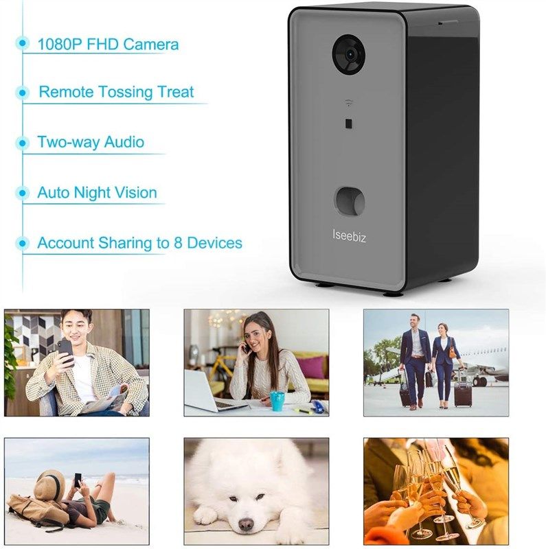 Smart Pet Camera with Treat Dispenser & Tossing, Dog Cat Camera, 2.4G WiFi,  1080P Night Vision Camera, Live Video, 2 Way Audio Communication Designed  for Dogs and Cats (HONGSA Pet Camera) 