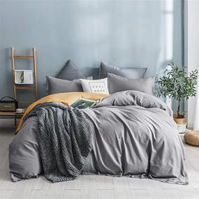 img 4 attached to 🛏️ SHALALA Cotton Duvet Cover Set King Size - Soft Reversible Comforter Cover 104"x90" - Gray and Yellow - Ideal for Kids and Adults