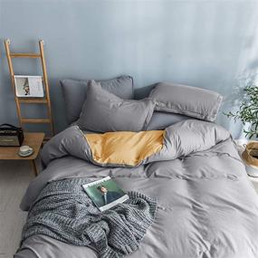 img 3 attached to 🛏️ SHALALA Cotton Duvet Cover Set King Size - Soft Reversible Comforter Cover 104"x90" - Gray and Yellow - Ideal for Kids and Adults