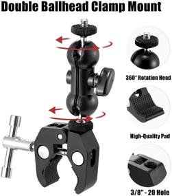 img 2 attached to 📸 WANBY Double Ballhead Magic Arm Camera Clamp Mount with Super Clamp - Versatile Bracket for DSLR Camera Rig, LCD Monitor, LED Flash Lights