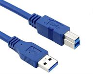 🔵 bluwee usb 3.0 cable - 1ft (0.3m) type a-male to type b-male - round blue cord logo