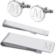 💼 personalized alphabet gift set: bodyj4you 4pc cufflinks, tie bar, money clip, and button shirt with initials a-z logo