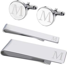 img 4 attached to 💼 Personalized Alphabet Gift Set: BodyJ4You 4PC Cufflinks, Tie Bar, Money Clip, and Button Shirt with Initials A-Z