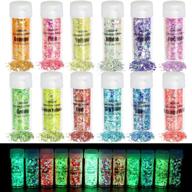 ✨ likegor 12-color glow in the dark glitter: luminous nail glitter with holographic chunky texture for crafts, party decorations, weddings, cards, flowers, scrapbooking, body, face, nails, and glitter slime making logo