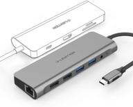 🔌 lention usb c хаб с 4k hdmi, sd 3.0 кардридером, гигабитным ethernet, возможностью зарядки, портами usb 3.0/2.0 и aux: для macbook pro, нового mac air/surface - стабильный адаптер с драйвером (cb-c69, серый цвет) логотип