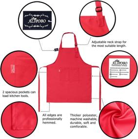 img 2 attached to 👩 ALIPOBO Kids Apron and Chef Hat Set - Adjustable Children's Bib Apron with 2 Pockets. Cute Boys and Girls Kitchen Apron for Cooking, Baking, Painting, Training Wear (Ages 6-12, Red)