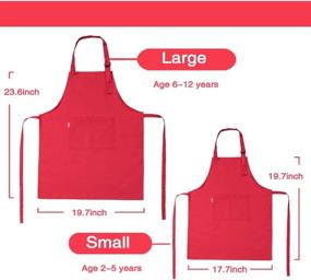 img 1 attached to 👩 ALIPOBO Kids Apron and Chef Hat Set - Adjustable Children's Bib Apron with 2 Pockets. Cute Boys and Girls Kitchen Apron for Cooking, Baking, Painting, Training Wear (Ages 6-12, Red)