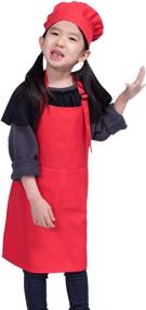 img 3 attached to 👩 ALIPOBO Kids Apron and Chef Hat Set - Adjustable Children's Bib Apron with 2 Pockets. Cute Boys and Girls Kitchen Apron for Cooking, Baking, Painting, Training Wear (Ages 6-12, Red)