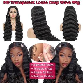 img 2 attached to 👩 JIETAI T-Part Loose Deep Wave Lace Front Wigs Human Hair for Black Women: High Density, Pre-Plucked, with Baby Hair and Bleached Knots (28inch)