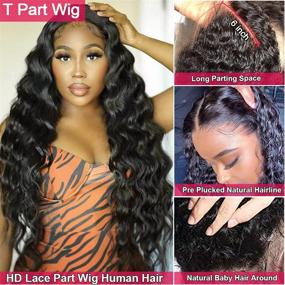 img 3 attached to 👩 JIETAI T-Part Loose Deep Wave Lace Front Wigs Human Hair for Black Women: High Density, Pre-Plucked, with Baby Hair and Bleached Knots (28inch)