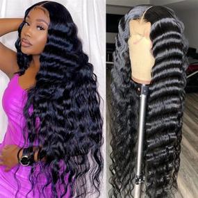 img 4 attached to 👩 JIETAI T-Part Loose Deep Wave Lace Front Wigs Human Hair for Black Women: High Density, Pre-Plucked, with Baby Hair and Bleached Knots (28inch)