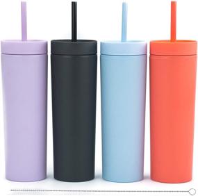 img 4 attached to SKINNY TUMBLERS (4 Pack) Matte Pastel Colored Acrylic Tumblers with Lids and Straws – 16oz Double Wall Plastic Tumblers with Straw Cleaner Included! Reusable Drinkware with Vinyl DIY Gifts