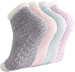 img 4 attached to Women's Non-Slip Hospital Grip Socks: Fluffy Slipper Socks with Grips