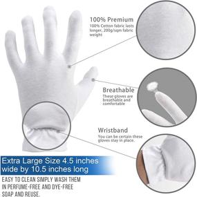 img 3 attached to 🧤 XL Moisturizing White Gloves for Men - Overnight Bedtime Cotton Gloves for Eczema, Dry & Sensitive Skin - Premium Quality Spa Therapy Gloves with Secure Wristband - Cosmetic Inspection & Irritated Skin Relief