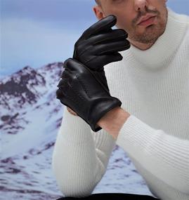 img 3 attached to YISEVEN Touchscreen Classical Sheepskin Motorcycle Men's Accessories and Gloves & Mittens