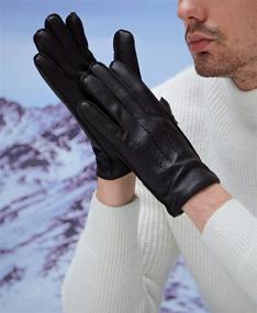 img 2 attached to YISEVEN Touchscreen Classical Sheepskin Motorcycle Men's Accessories and Gloves & Mittens