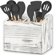 🍴 rustic white farmhouse kitchen utensil caddy with 2 compartments - y&me ym wood organizer box for cutlery storage логотип