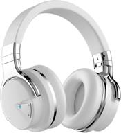 reverbix e7 overhead bluetooth headphones: noise canceling, mic for phone calls, comfortable & lightweight, deep bass, 35-hr battery, white logo