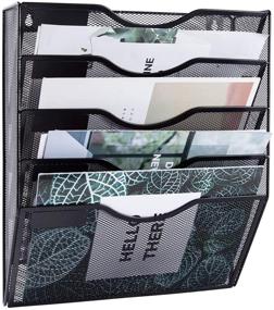 img 3 attached to 🗄️ Efficiently Organize Your Office with the EASEPRES 5 Pockets Mesh Wall File Holder Organizer Magazine Rack in Black