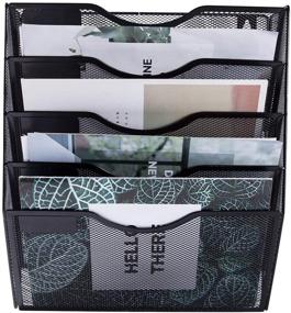 img 2 attached to 🗄️ Efficiently Organize Your Office with the EASEPRES 5 Pockets Mesh Wall File Holder Organizer Magazine Rack in Black