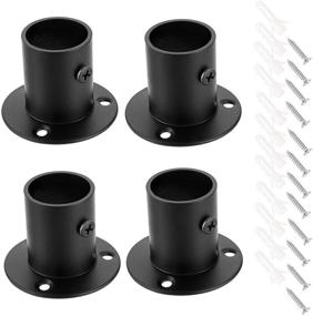 img 4 attached to Enhance Closet Organization with OwnMy Stainless Steel Pole Sockets - Set of 4 Flange Rod Holders for 1'' Shower Curtain Rods (Black)