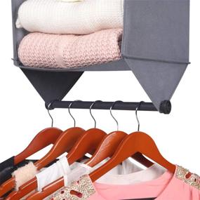 img 1 attached to 🧺 Grey 3 Tier Shelf Hanging Closet Organizer with Garment Rod, 2 Side Pockets, and 3-Shelves Hanging Sweater Organizer