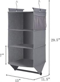 img 3 attached to 🧺 Grey 3 Tier Shelf Hanging Closet Organizer with Garment Rod, 2 Side Pockets, and 3-Shelves Hanging Sweater Organizer