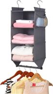 🧺 grey 3 tier shelf hanging closet organizer with garment rod, 2 side pockets, and 3-shelves hanging sweater organizer логотип