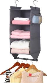 img 4 attached to 🧺 Grey 3 Tier Shelf Hanging Closet Organizer with Garment Rod, 2 Side Pockets, and 3-Shelves Hanging Sweater Organizer