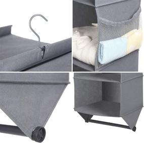 img 2 attached to 🧺 Grey 3 Tier Shelf Hanging Closet Organizer with Garment Rod, 2 Side Pockets, and 3-Shelves Hanging Sweater Organizer