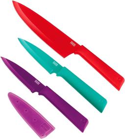 img 4 attached to 🔪 Набор ножей Kuhn Rikon Colori+ - нелипкое покрытие, защитные ножны, набор из 3 ножей - красный, изумрудный, фиолетовый