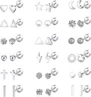 🌟 premium 18 pairs stainless steel tiny earrings set with screwback - perfect for piercing, cartilage, and helix - trendy moon, heart, star, and triangle designs - ideal christmas gift for women, men, and girls logo