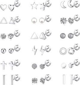 img 4 attached to 🌟 Premium 18 Pairs Stainless Steel Tiny Earrings Set with Screwback - Perfect for Piercing, Cartilage, and Helix - Trendy Moon, Heart, Star, and Triangle Designs - Ideal Christmas Gift for Women, Men, and Girls