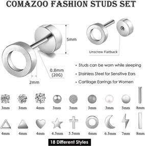 img 3 attached to 🌟 Premium 18 Pairs Stainless Steel Tiny Earrings Set with Screwback - Perfect for Piercing, Cartilage, and Helix - Trendy Moon, Heart, Star, and Triangle Designs - Ideal Christmas Gift for Women, Men, and Girls