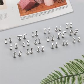 img 2 attached to 🌟 Premium 18 Pairs Stainless Steel Tiny Earrings Set with Screwback - Perfect for Piercing, Cartilage, and Helix - Trendy Moon, Heart, Star, and Triangle Designs - Ideal Christmas Gift for Women, Men, and Girls