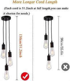 img 3 attached to 💡 Vintage Industrial Pendant Light with 3 Hanging Lights & 51.2inch Cord Cable, E26 E27 Socket for Restaurant, Kitchen Island, Living Room, Bathroom - Black