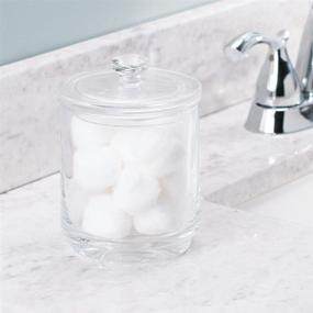 img 2 attached to 🏺 mDesign 2 Pack Clear Glass Bathroom Vanity Storage Organizer for Cotton Swabs, Rounds, Balls, Makeup Sponges, Bath Salts, Hair Ties, Makeup - Apothecary Canister Jar Holder