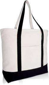 img 4 attached to 22-inch Zippered 👜 Heavy-Duty Cotton Canvas Tote Bag