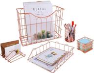 🌹 rose gold 5-in-1 desk organizer set - hanging file organizer, file tray, letter sorter, pencil holder, and stick note holder by superbpag logo