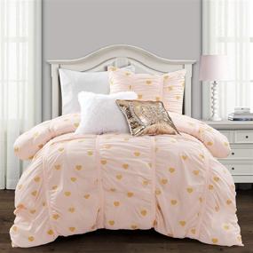 img 4 attached to Stylish Distressed Metallic Heart Print Comforter Set in Blush & Gold - Twin XL Size