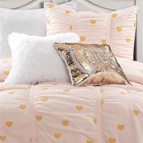 img 3 attached to Stylish Distressed Metallic Heart Print Comforter Set in Blush & Gold - Twin XL Size