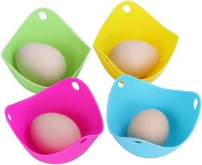 img 2 attached to 🍳 Kmeivol Egg Poacher Set of 4 - Non-Stick Silicone Cups for Perfect Poached Eggs - Microwave & BPA Free - Blue, Green, Yellow, Rose Red