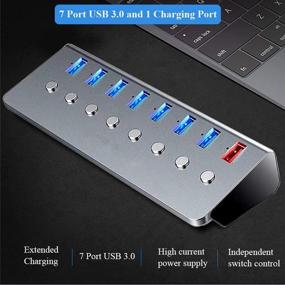 img 1 attached to 🔌 WJESOG 8 Port USB 3.0 Hub with 5V/3A Power, Supports 7 Simultaneous USB 3.0 Inputs, 1 USB Charging Port, Independent Switch with LED, and Metal Case