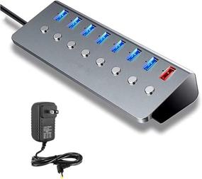 img 2 attached to 🔌 WJESOG 8 Port USB 3.0 Hub with 5V/3A Power, Supports 7 Simultaneous USB 3.0 Inputs, 1 USB Charging Port, Independent Switch with LED, and Metal Case