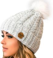 women's braxton knit hat with pom - cable winter warm fleece beanie - wool snow cuff outdoor ski cap логотип