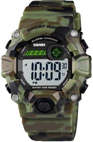 img 2 attached to 🌲 Boys Camouflage LED Sports Kids Watch: Waterproof Digital Electronic Military Wristwatch with Silicone Band, Alarm, Stopwatch - Age 5-10