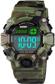 img 4 attached to 🌲 Boys Camouflage LED Sports Kids Watch: Waterproof Digital Electronic Military Wristwatch with Silicone Band, Alarm, Stopwatch - Age 5-10