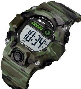 img 1 attached to 🌲 Boys Camouflage LED Sports Kids Watch: Waterproof Digital Electronic Military Wristwatch with Silicone Band, Alarm, Stopwatch - Age 5-10